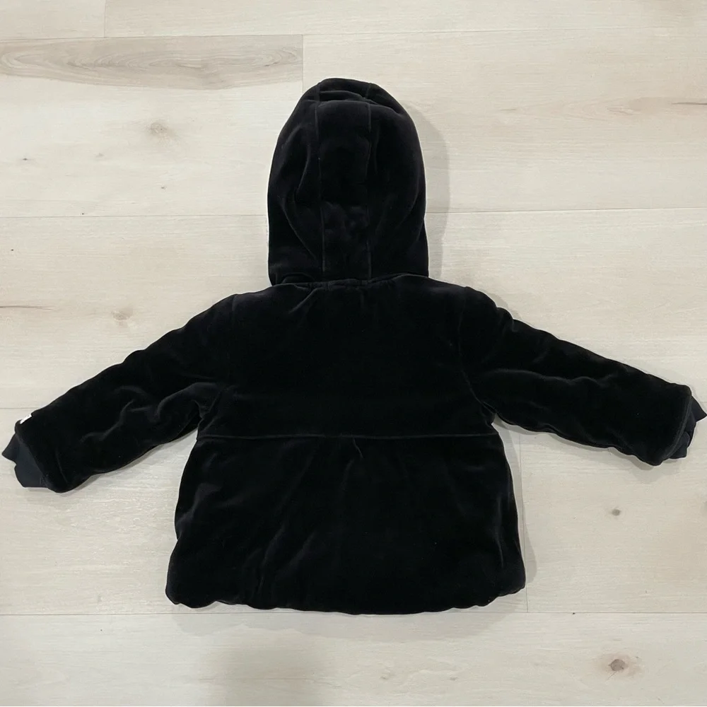 Janie and Jack Girls 2T Velour Jacket Black White Full Zip FauxFur Plushy Hood